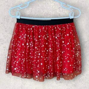 Holiday Time Christmas Tutu Skirt Girls sz XL 14 16 Metallic Stars Sparkly Red